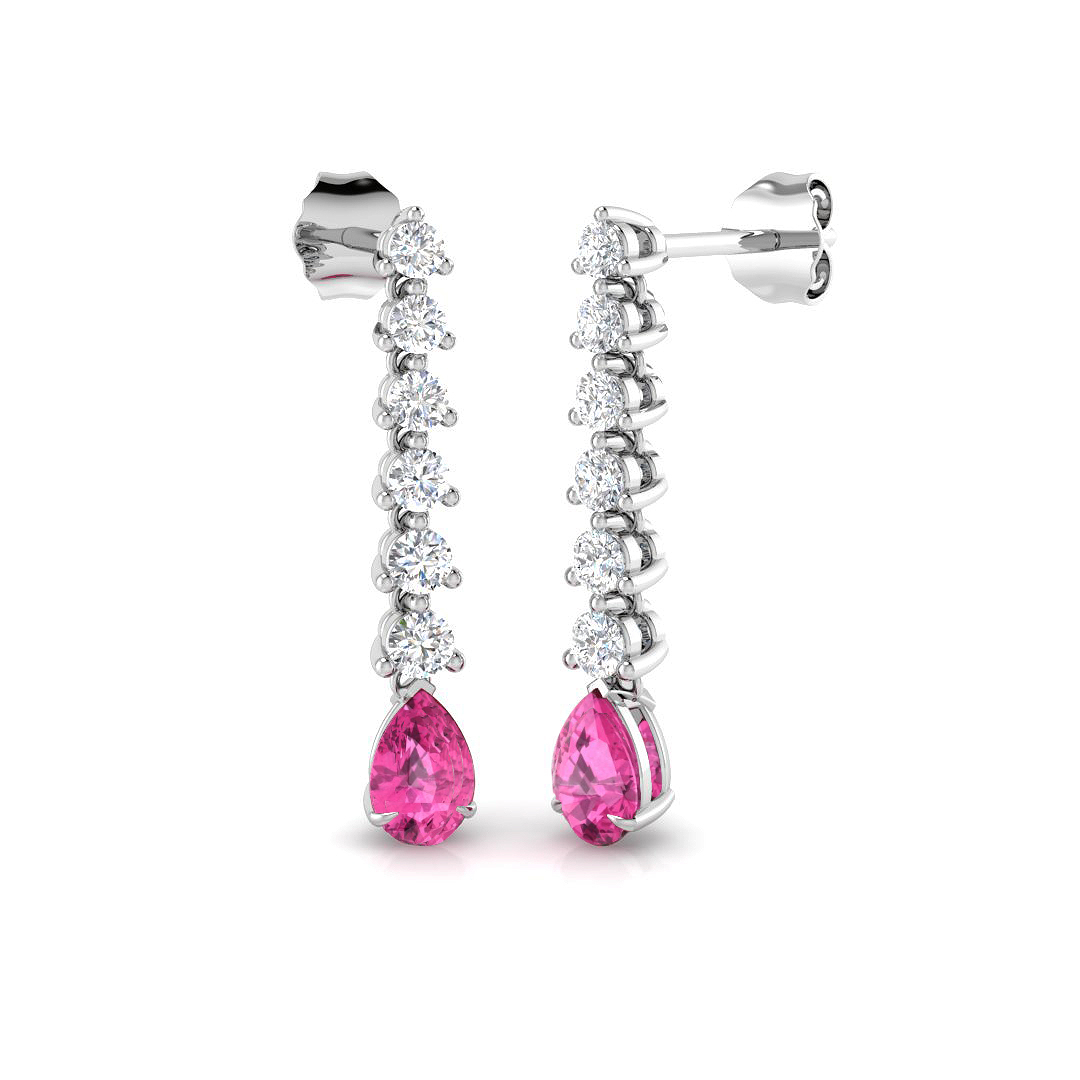 Drop & Trilogy Earrings in 18K White Gold