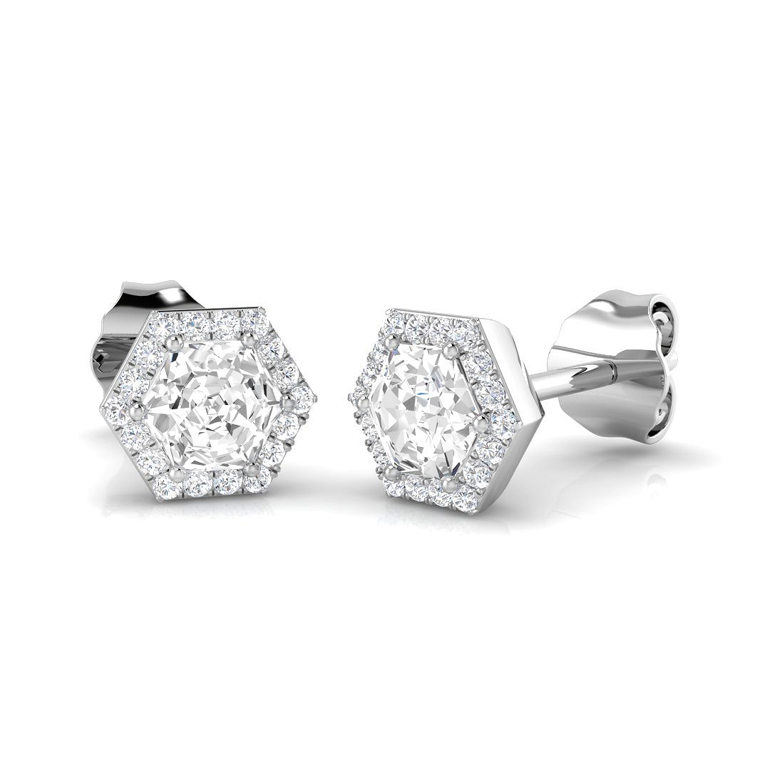 0.48ct Natural Diamond Halo Earrings in 18K White Gold