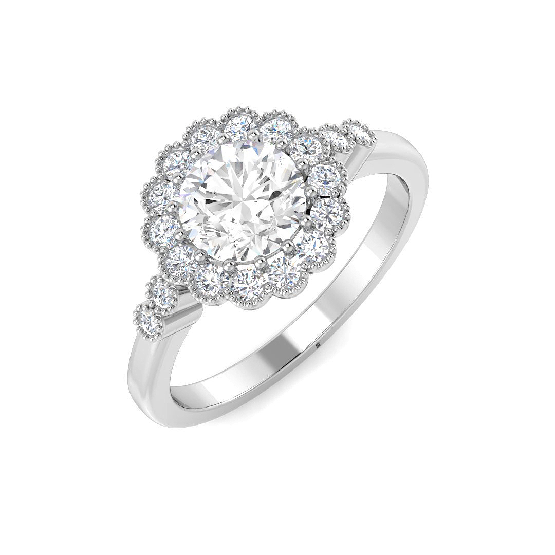 1.27ct Natural Diamond Halo Ring in 9K White Gold