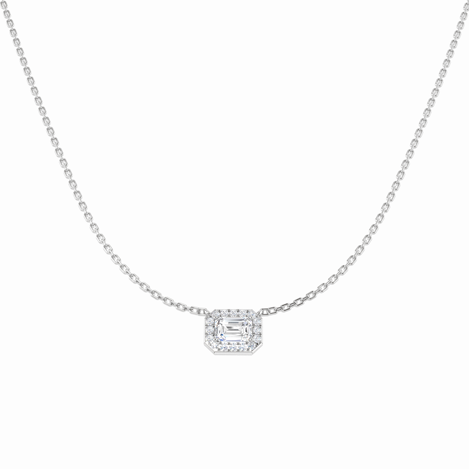 0.59ct Lab-Grown Diamond Halo Necklace in 9K White Gold