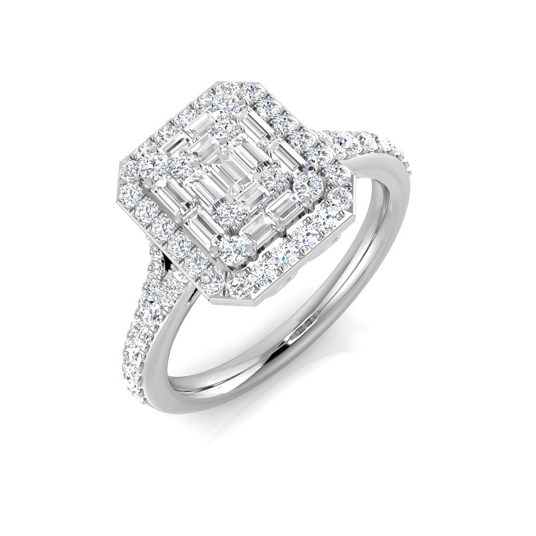 0.49ct Natural Diamond Baguette & Brilliant Ring in 9K White Gold