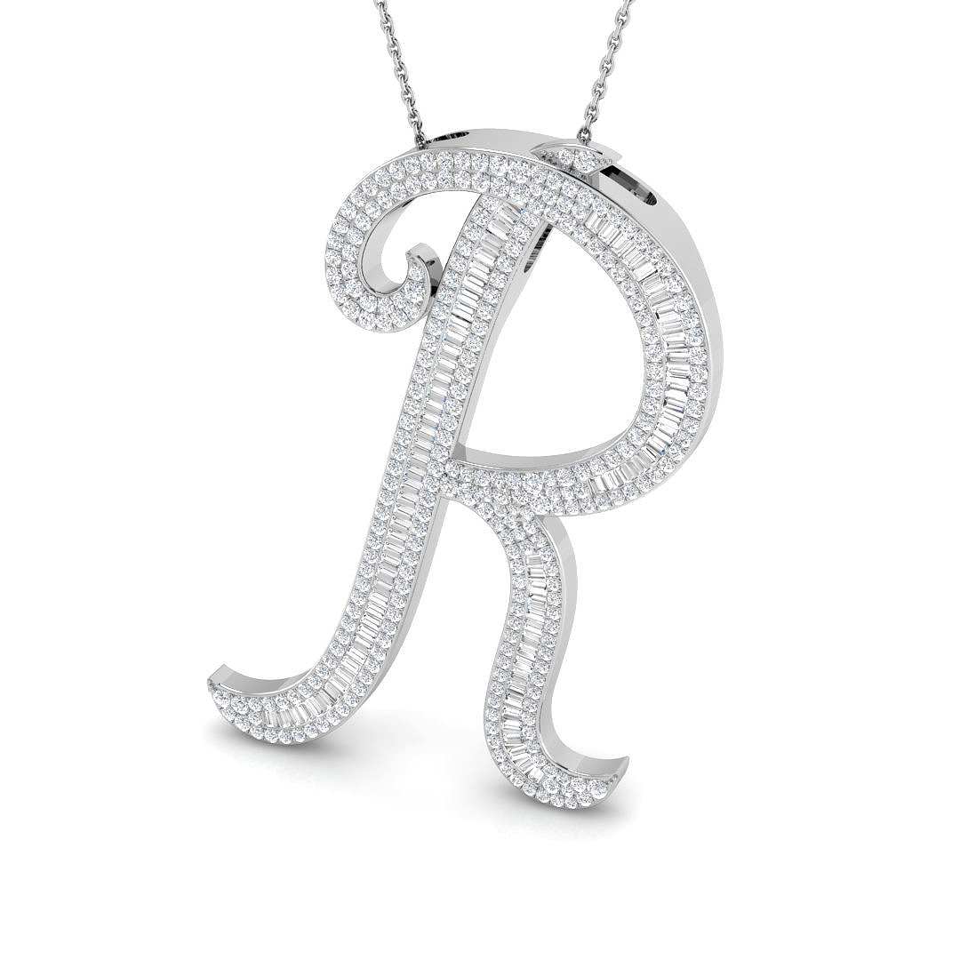 1.73ct Natural Diamond Initials Pendant in 9K White Gold