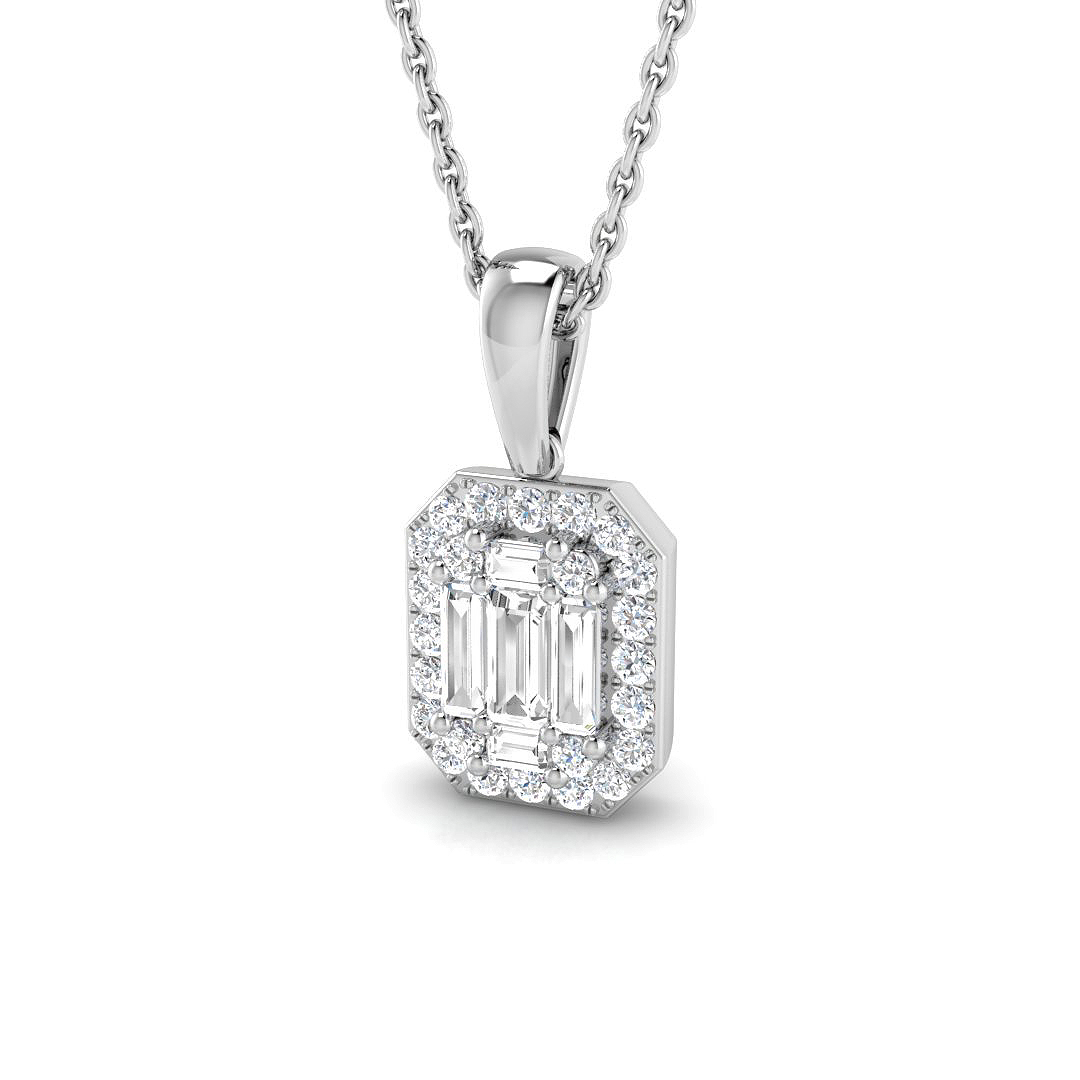 0.39ct Natural Diamond Baguette & Brilliant Pendant in 9K White Gold