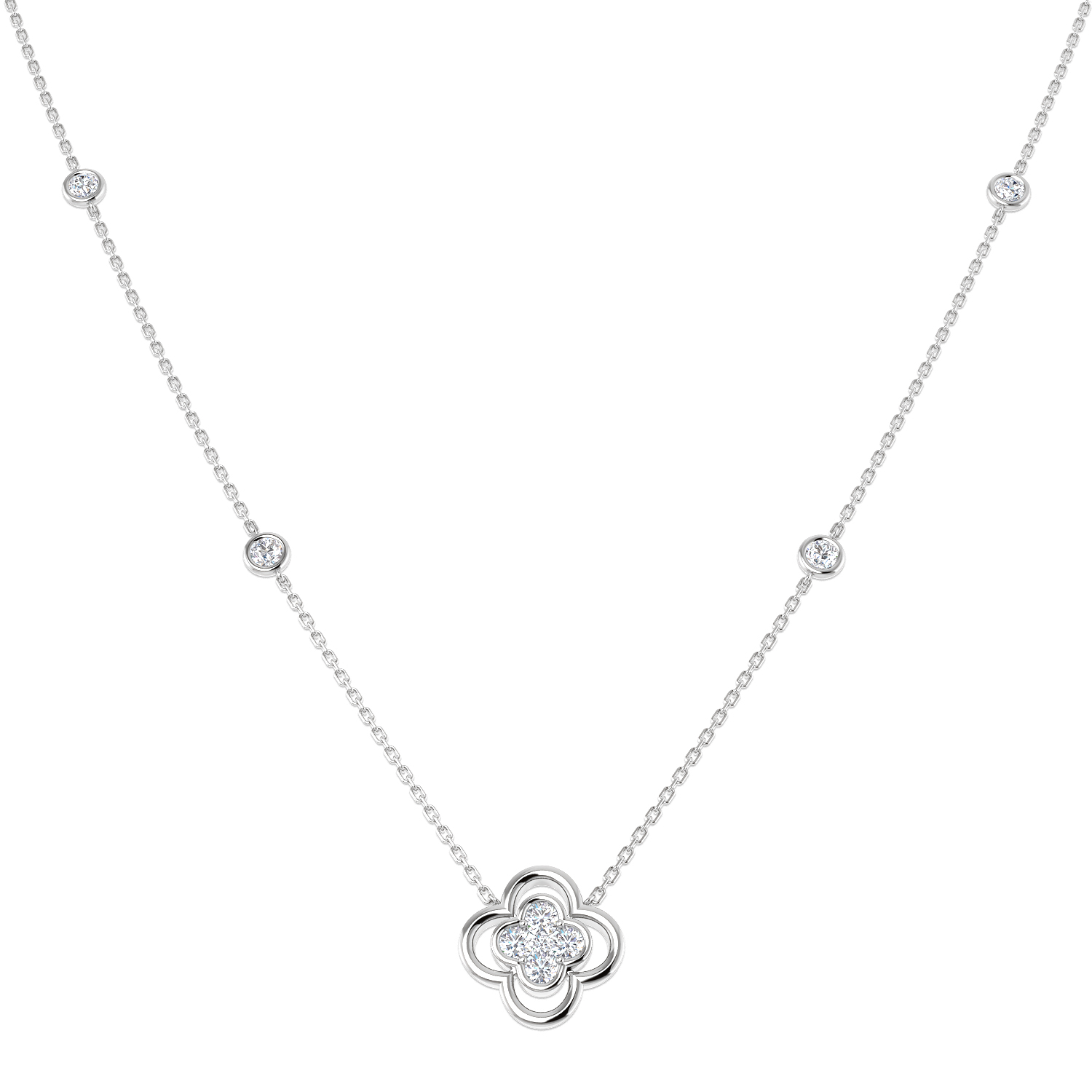 1.02ct Lab-Grown Diamond Clover Necklace in 9K White Gold