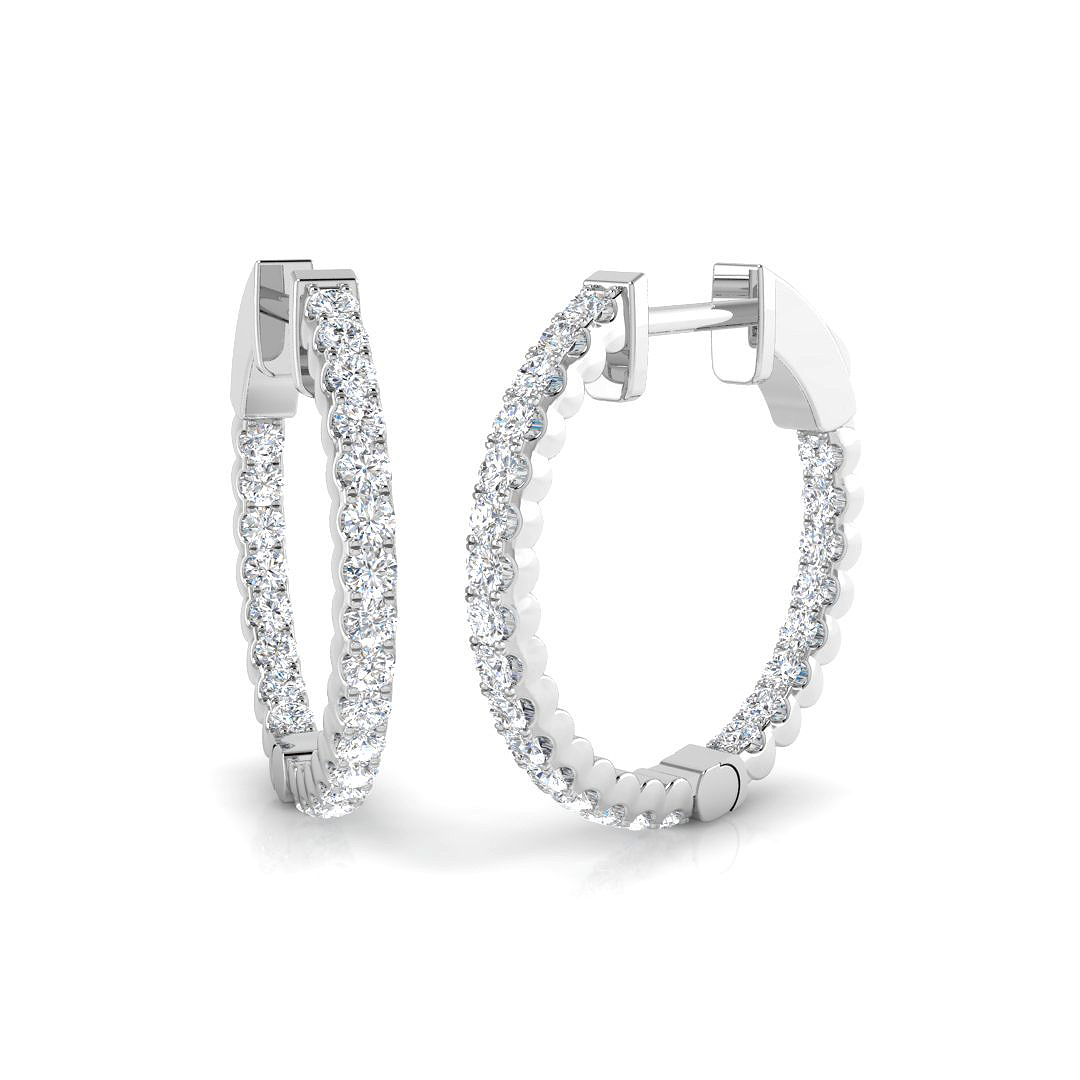 0.71ct Natural Diamond Hoops Earrings in 18K White Gold