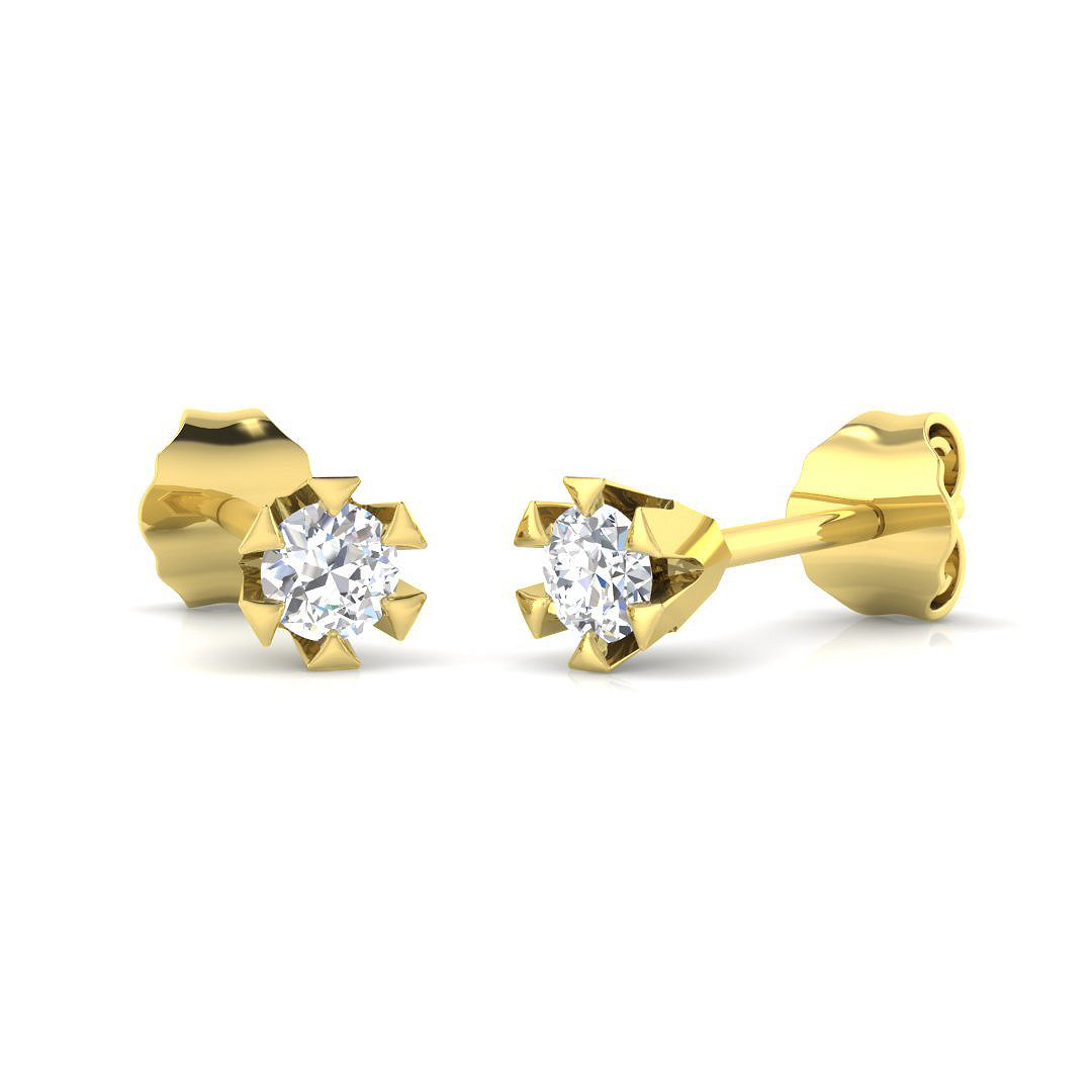 0.15ct Natural Diamond Solitaire Earrings in 14K Yellow Gold