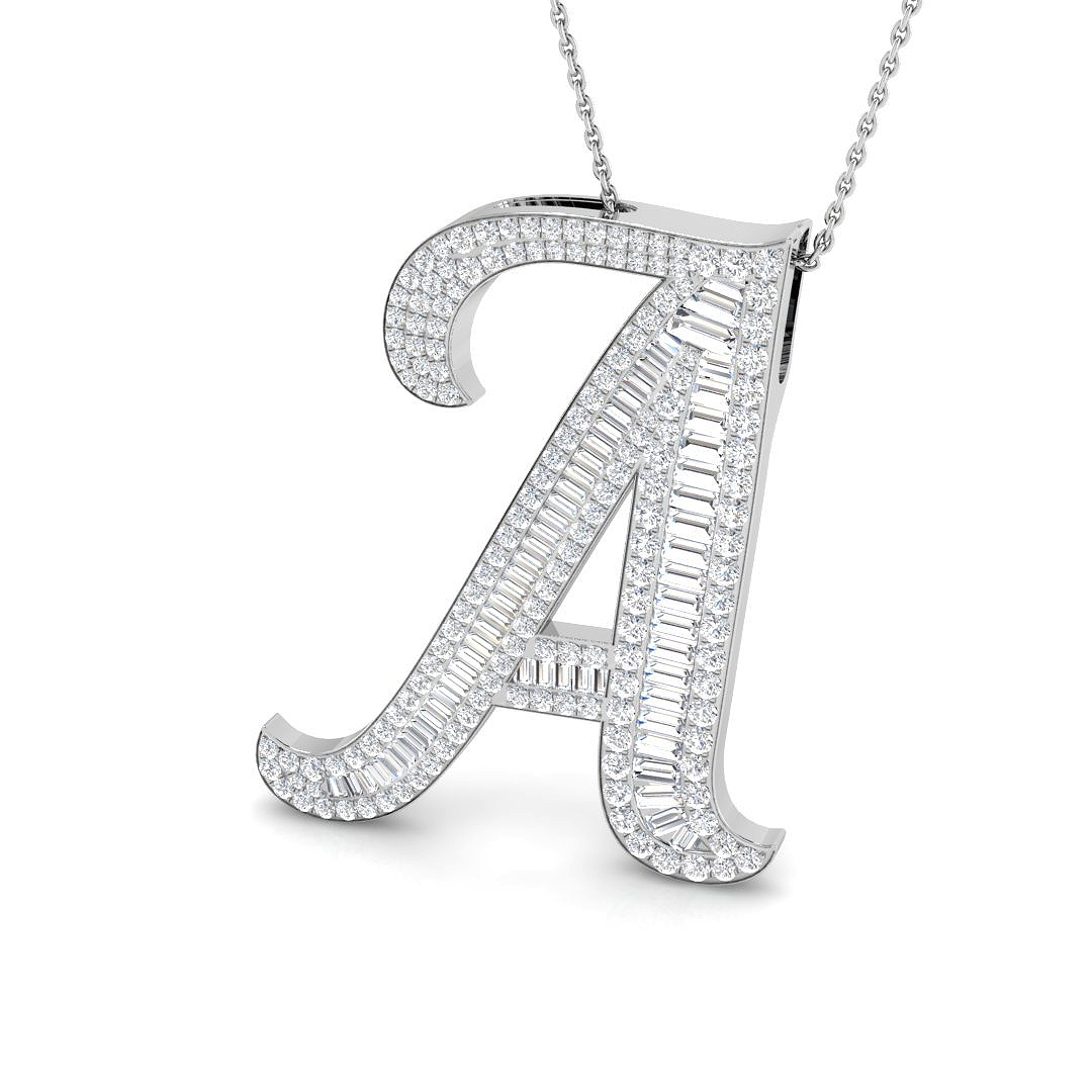 2.42ct Natural Diamond Initials Pendant in 9K White Gold