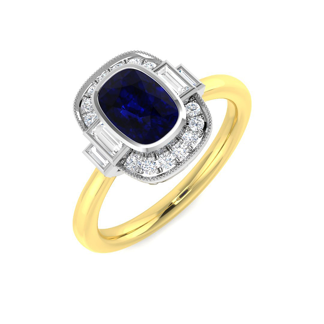 Blue Sapphire Ring in 9K Two Tone