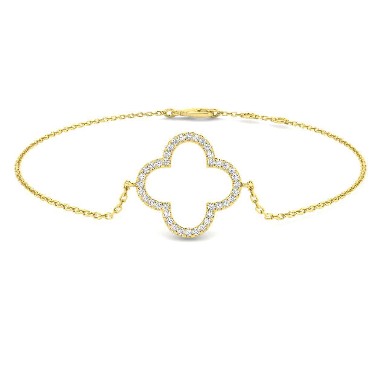 0.11ct Natural Diamond Clover Bracelet in 18K Yellow Gold