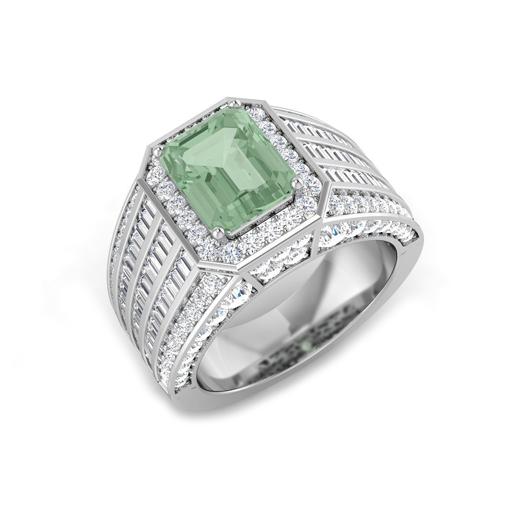 Green Amethyst Ring in 9K White Gold