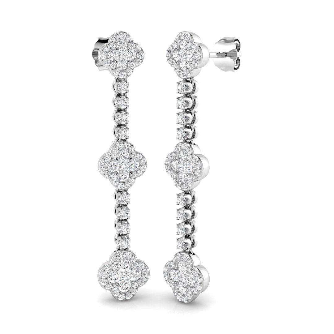 1.22ct Natural Diamond Clover Earrings in 18K White Gold