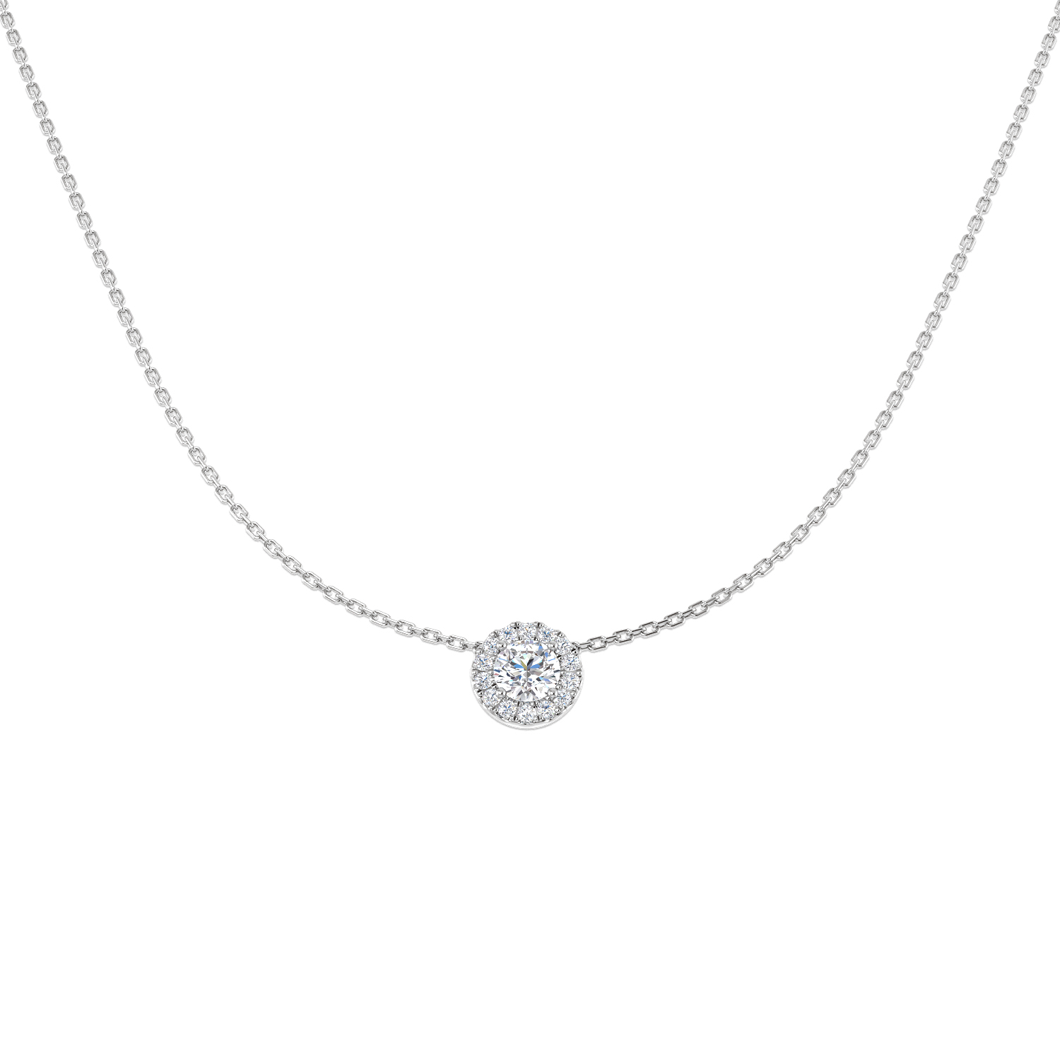 0.67ct Lab-Grown Diamond Halo Necklace in 9K White Gold