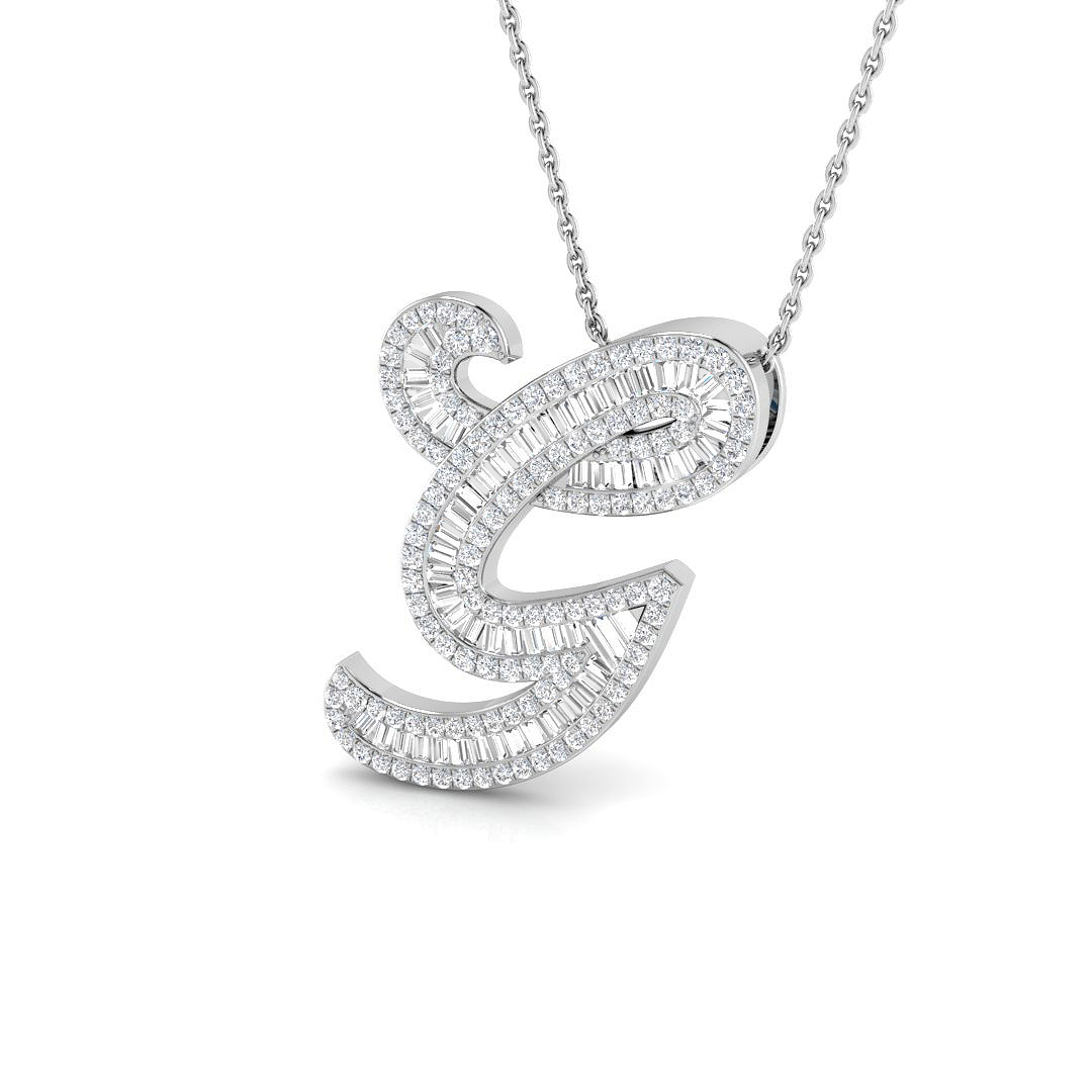 0.77ct Natural Diamond Initials Pendant in 9K White Gold