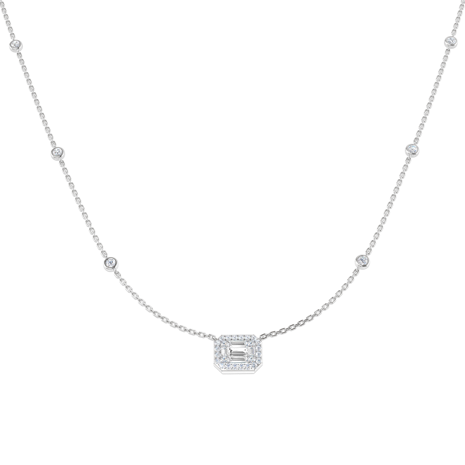 0.65ct Natural Diamond Baguette & Brilliant Necklace in 18K White Gold