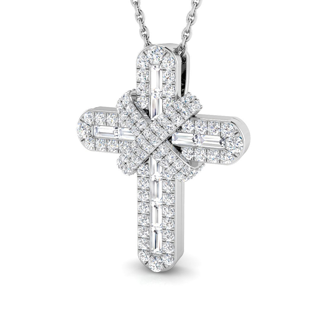 0.60ct Natural Diamond Cross Cross Pendant in 9K White Gold