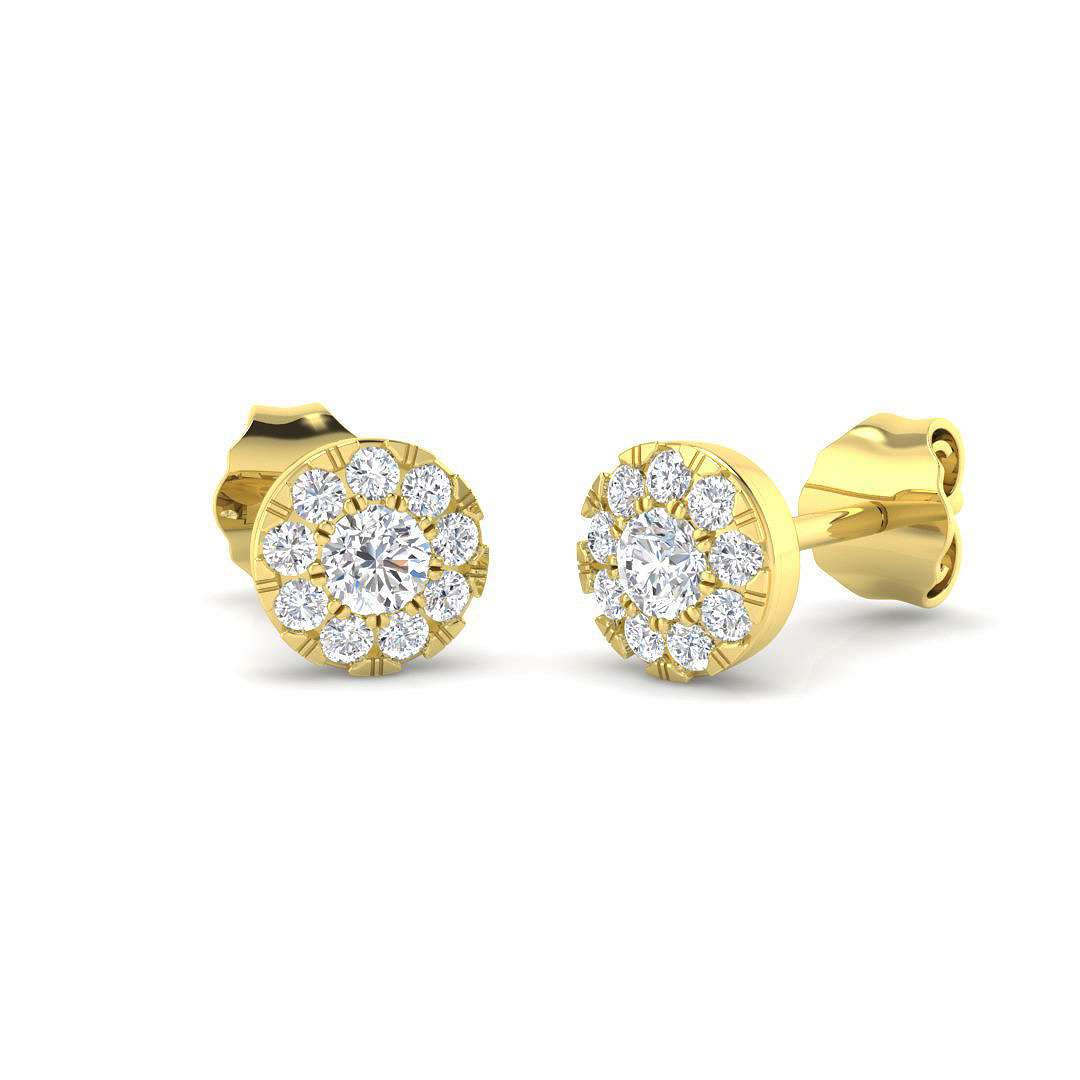 0.32ct Natural Diamond Halo Earrings in 9K Yellow Gold