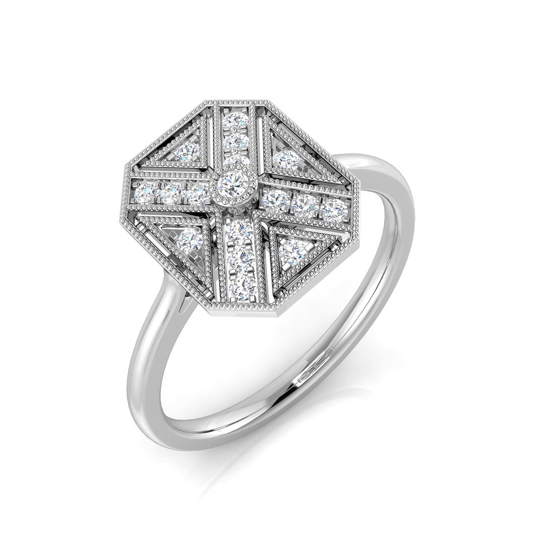 0.17ct Natural Diamond Vintage Ring in 18K White Gold