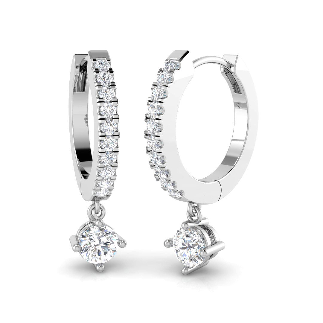 0.60ct Natural Diamond Drop & Trilogy Earrings in 18K White Gold