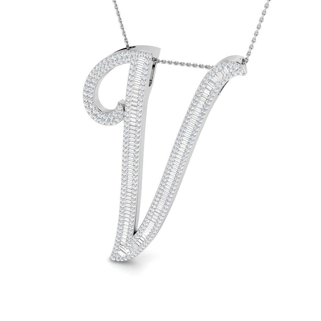 2.45ct Natural Diamond Initials Pendant in 9K White Gold
