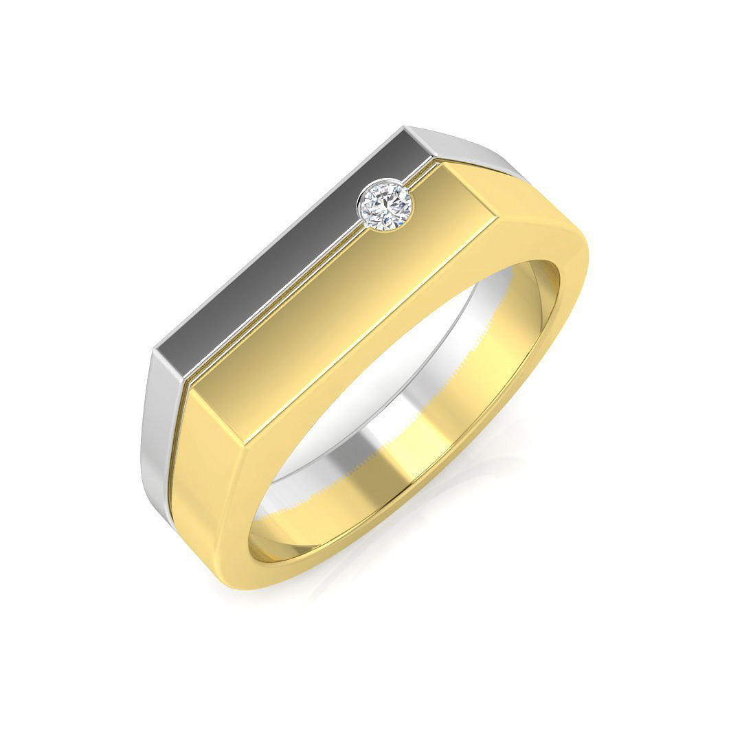 0.06ct Natural Diamond Signet Ring in 18K Two Tone