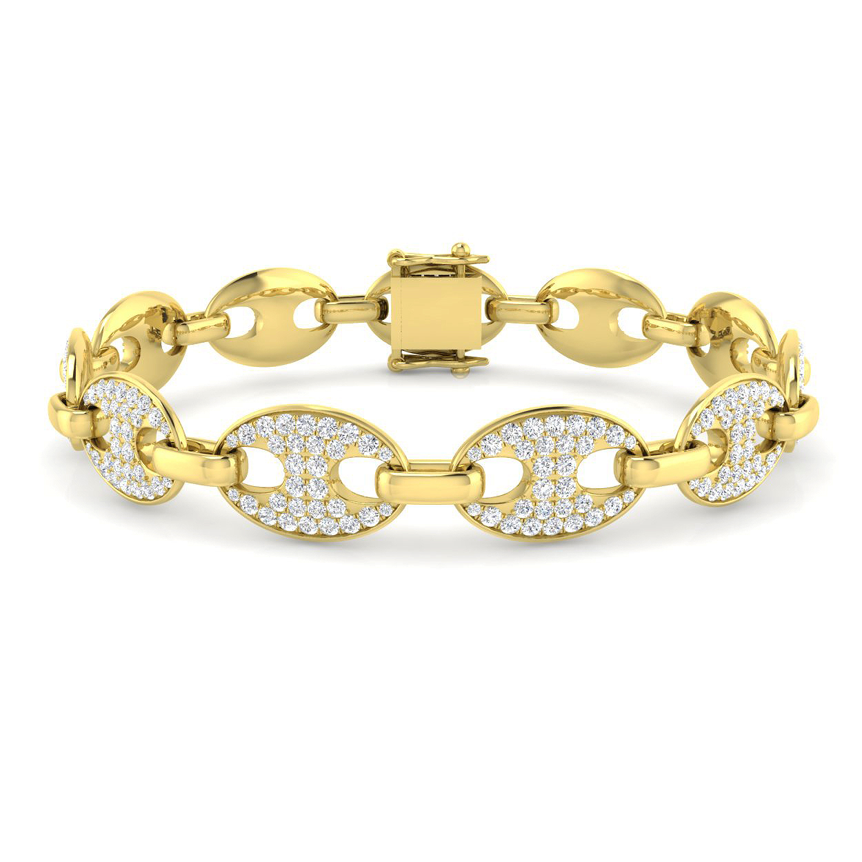 3.15ct Natural Diamond Paper Clip Bracelet in 18K Yellow Gold