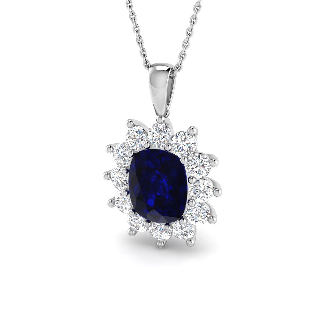 Blue Sapphire Pendant in 9K White Gold
