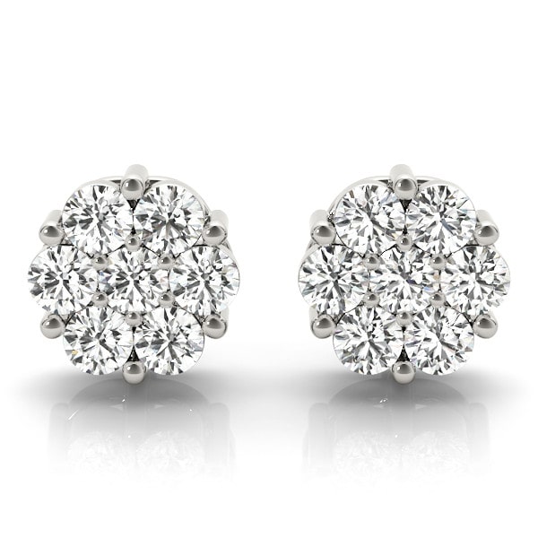 0.25 Ct Natural Round Cut Fairamay  Cluster Diamond Earrings in 9K White Gold