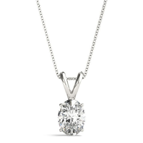 0.25 Ct Natural Diamond Oval Cut Quenburga  Solitaire Pendant Necklaces in 9K White Gold