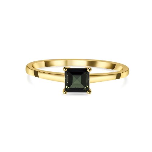 Fencya Yellow Gold 4 Prong Black Diamond Engagement Ring