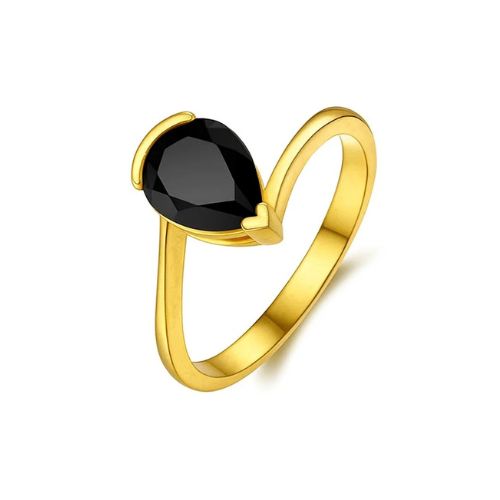 Fenclin Yellow Gold V Prong  Black Diamond Engagement Ring