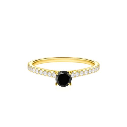 Fencilla Yellow Gold 4 Prong Black Diamond Engagement Ring