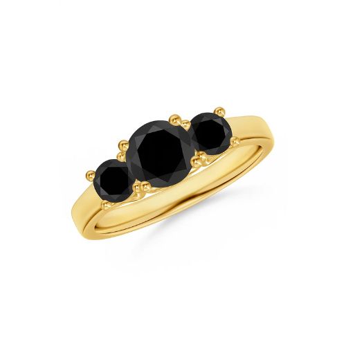 Feronas Yellow Gold 4 Prong Black Diamond Engagement Ring