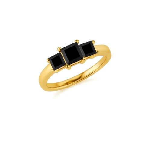 Feronas Yellow Gold 4 Prong Black Diamond Engagement Ring
