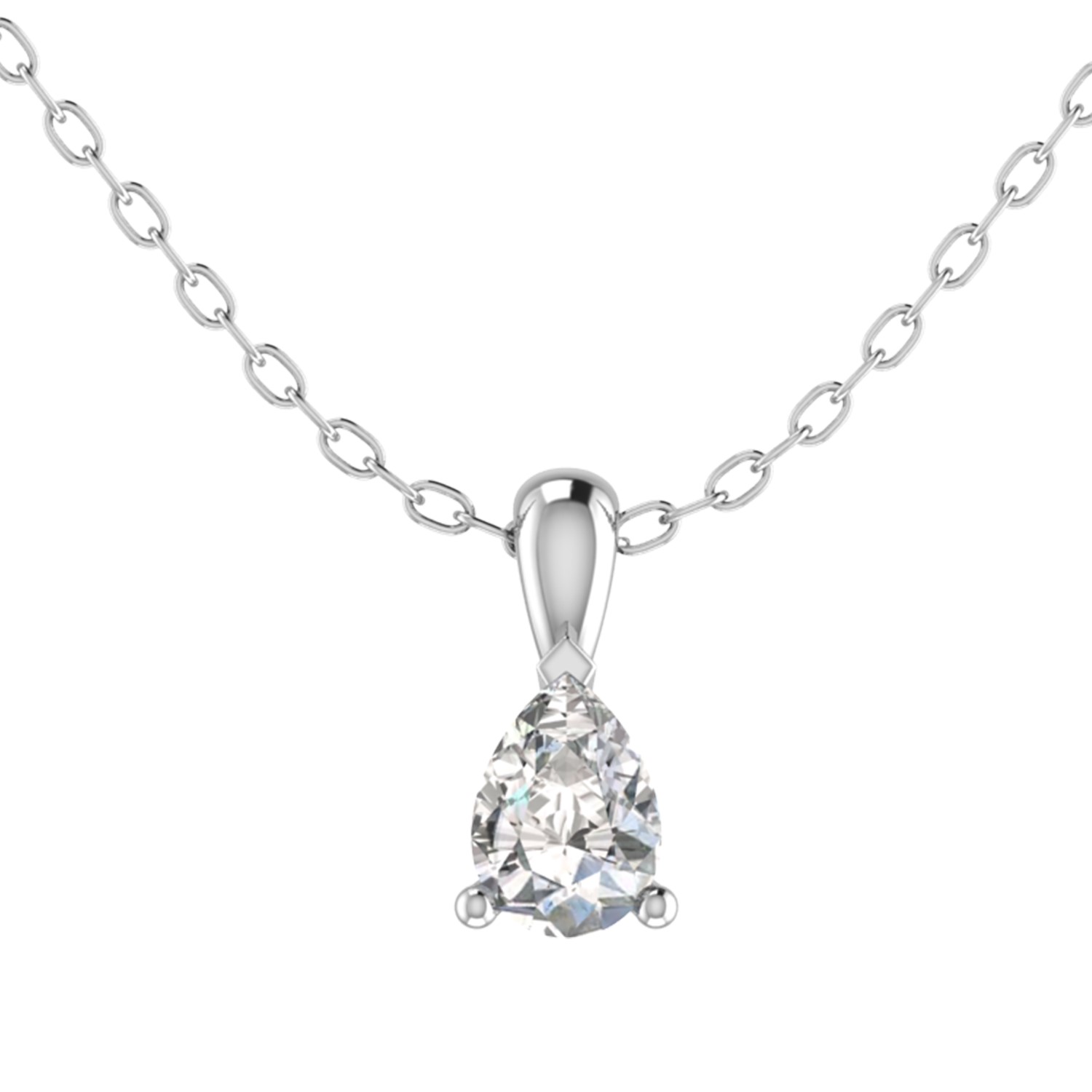 0.1 Ct Lab-Created Diamond Pear Cut Quena  Solitaire Pendant Necklaces in 9K White Gold