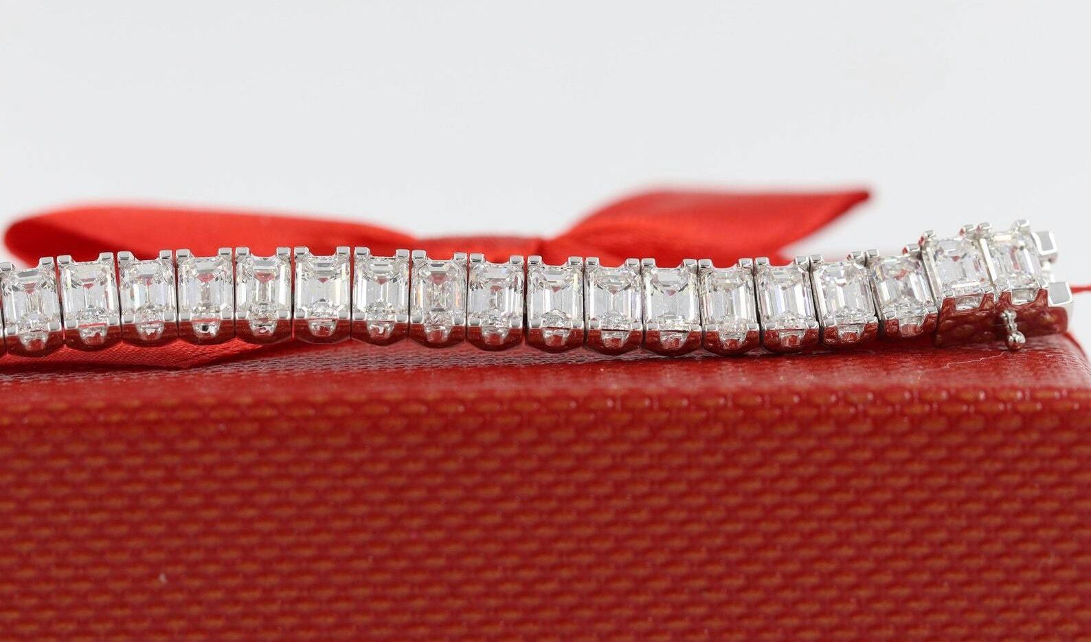 11.75 Carat Prong Setting Lab Created Emerald Cut Diamonds Tennis Bracelet 
