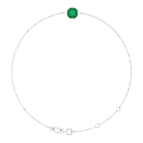 0.80 Carat Round Brilliant Cut May Birthstone Natural Emerald Chain Bracelet