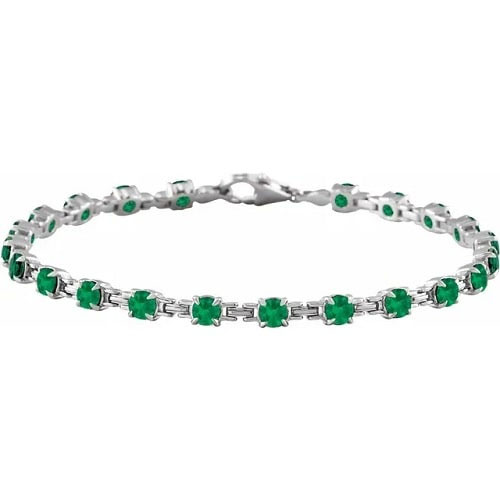 4.4 Ct Emerald Round Cut Raea  Gemstone Bracelets in Silver 925