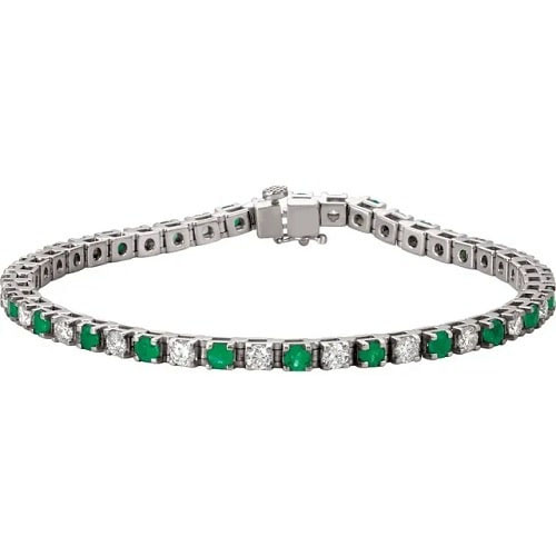 4.76 Ct Emerald Round Cut Royse  Diamond Tennis Bracelets in Silver 925