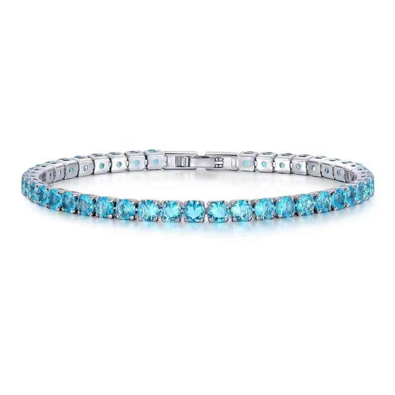 Rubye Aquamarine 4 Prong  Diamond Bracelet