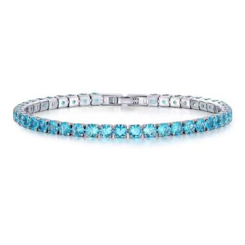 Rubye Aquamarine 4 Prong  Diamond Bracelet