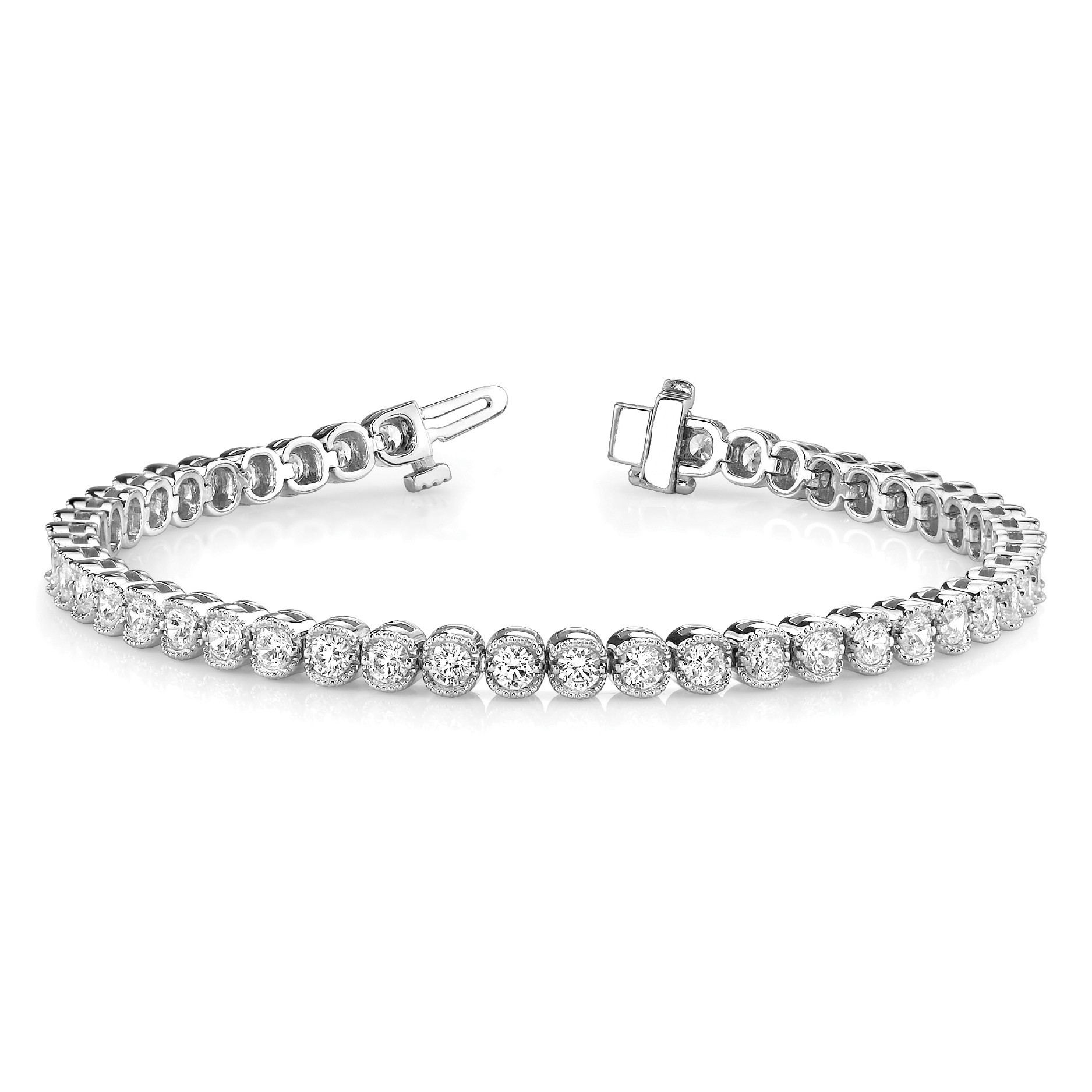 2 Ct Natural Round Cut Rinoa  Diamond Tennis Bracelets in Silver 925