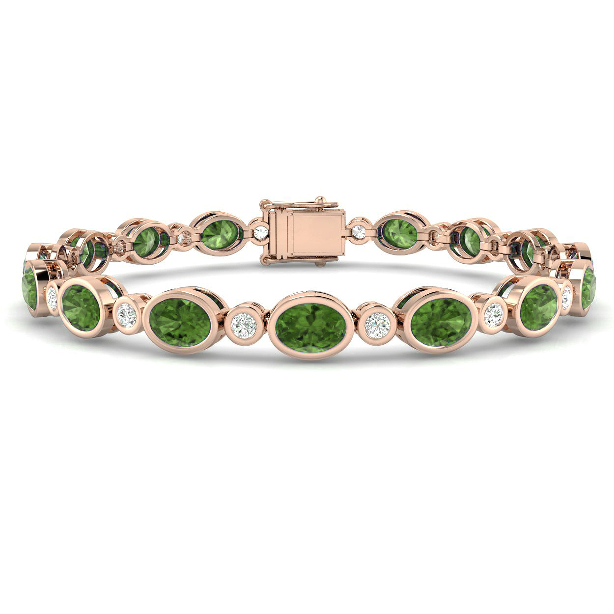 Jenova Peridot Bezel Set  Diamond Bracelet