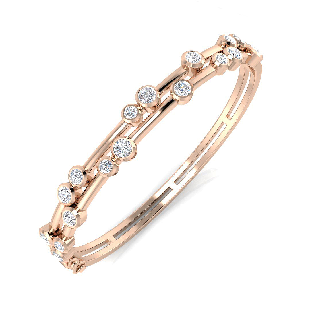 Suzeika Natural Rose Gold Bezel Set Diamond Bangle Bracelet