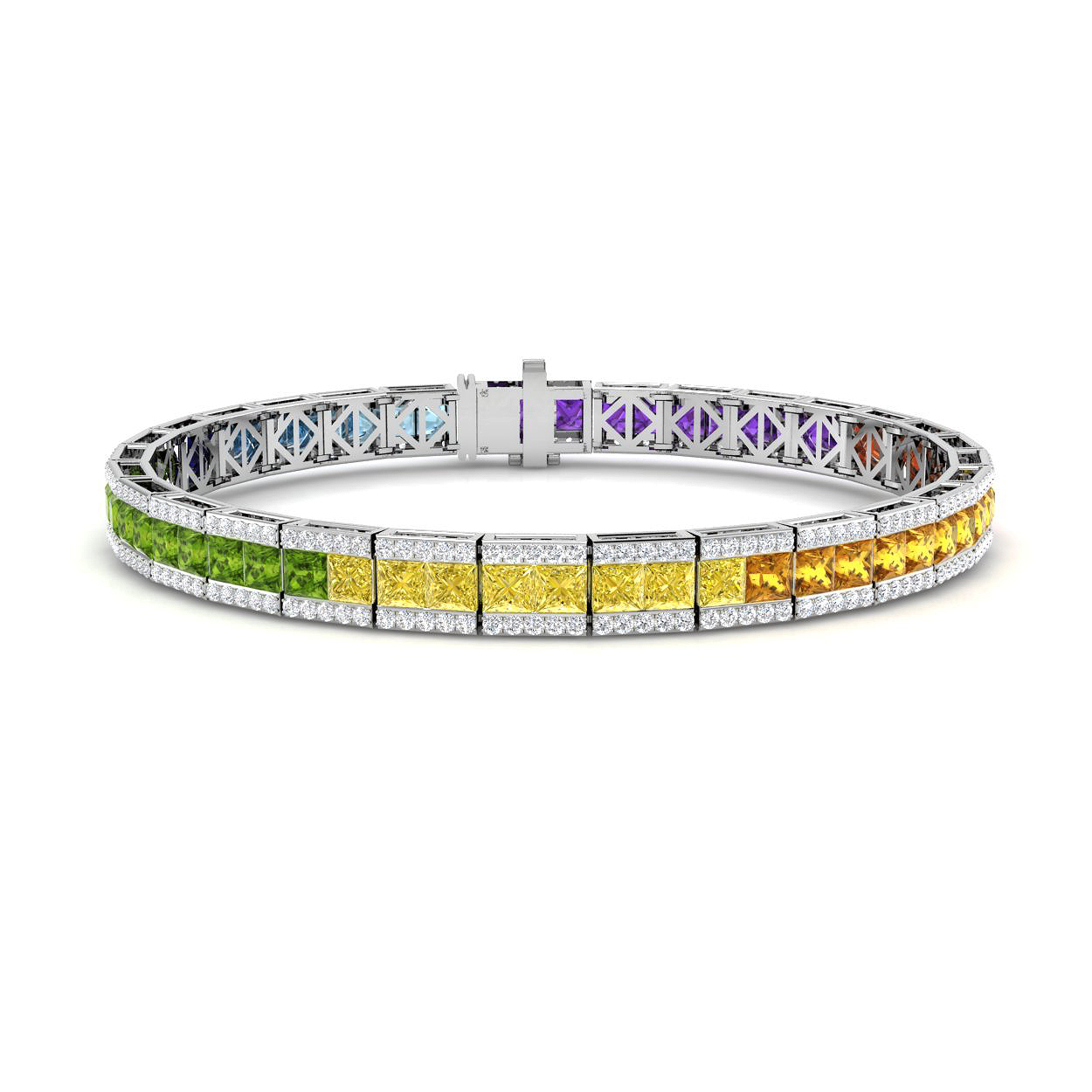 Rainbow Tennis Gemstone Bracelet Princess cut