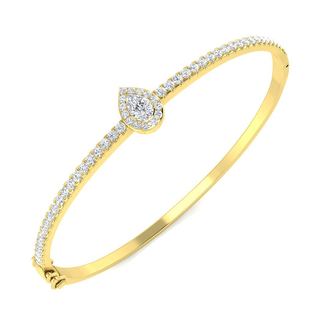 Sulerin Natural Yellow Gold Pave set Diamond Bangle Bracelet