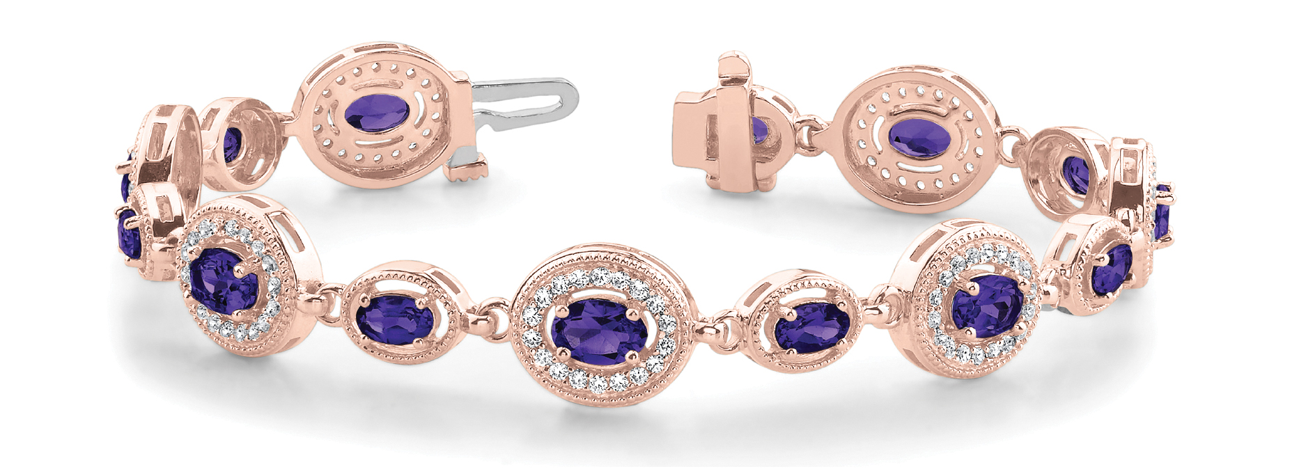 3.45 Ct Amethyst Oval Cut Vihana  Diamond Tennis Bracelets in Silver 925