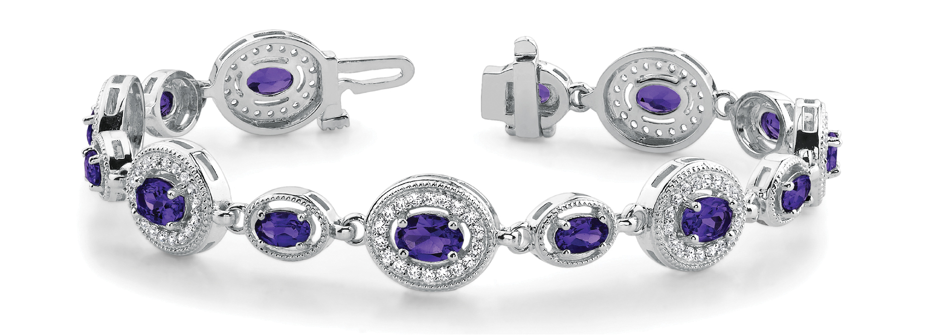 3.45 Ct Amethyst Oval Cut Vihana  Diamond Tennis Bracelets in Silver 925