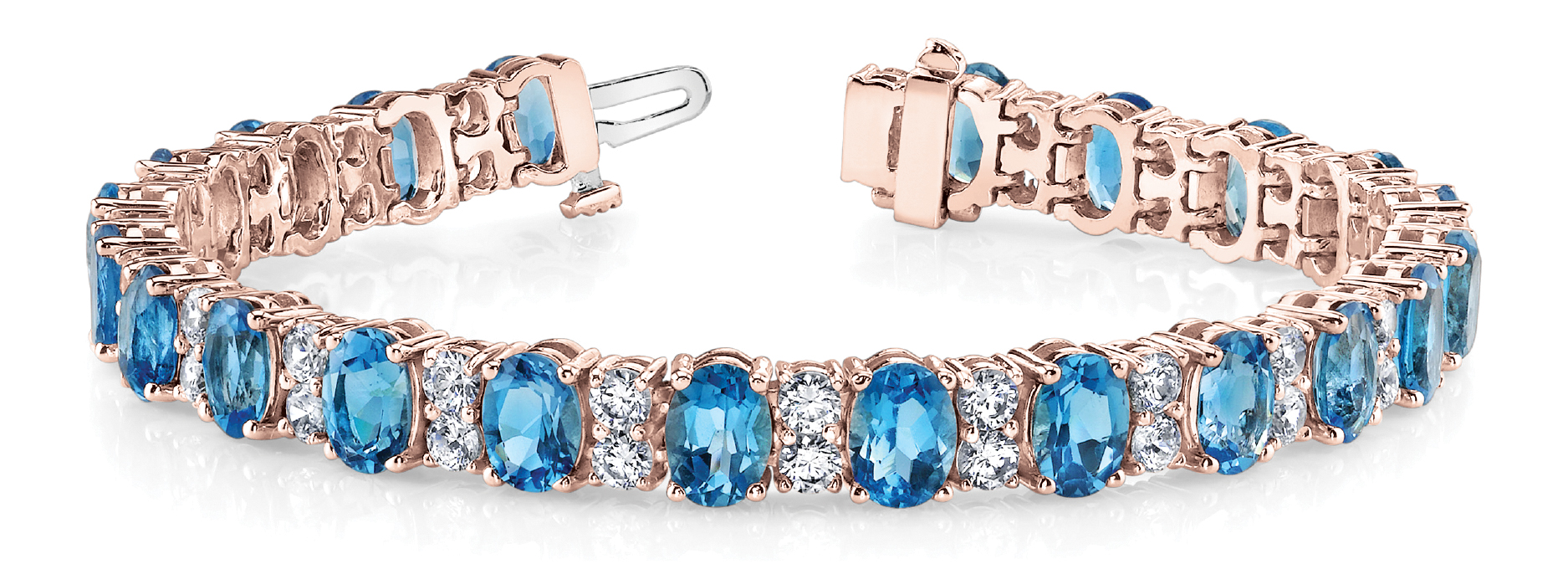 8.1 Ct Blue Topaz Oval Cut Vale  Diamond Tennis Bracelets in Silver 925