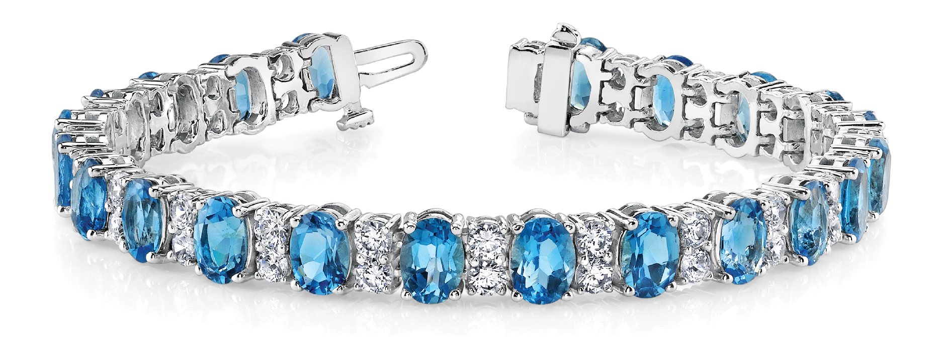 8.1 Ct Blue Topaz Oval Cut Vale  Diamond Tennis Bracelets in Silver 925