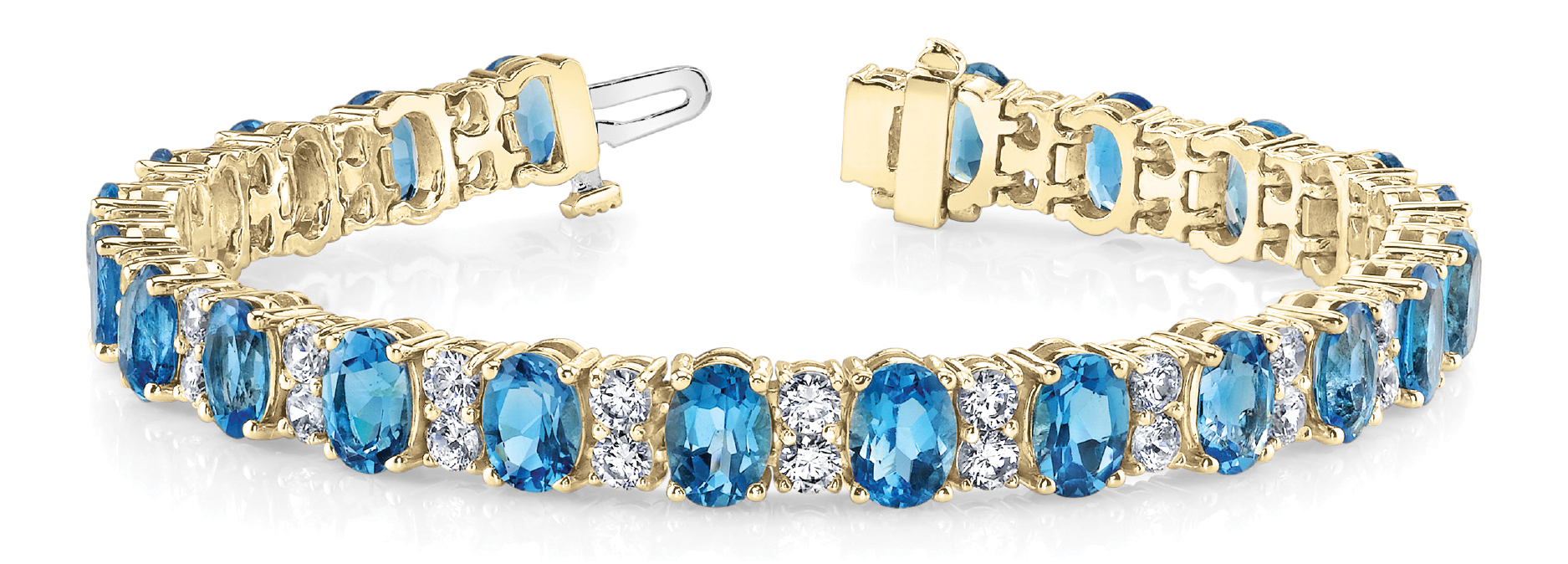 8.1 Ct Blue Topaz Oval Cut Vale  Diamond Tennis Bracelets in Silver 925